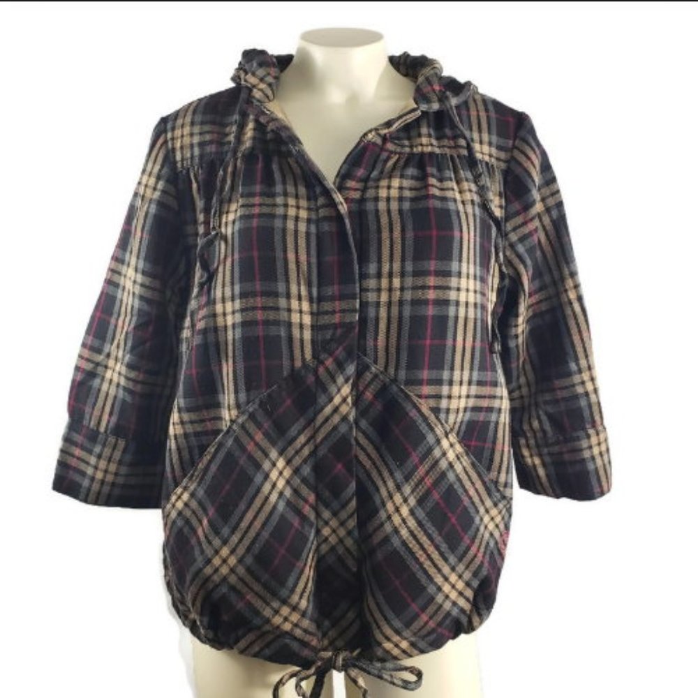 O'Neill plaid hooded jacket push buttons girls L